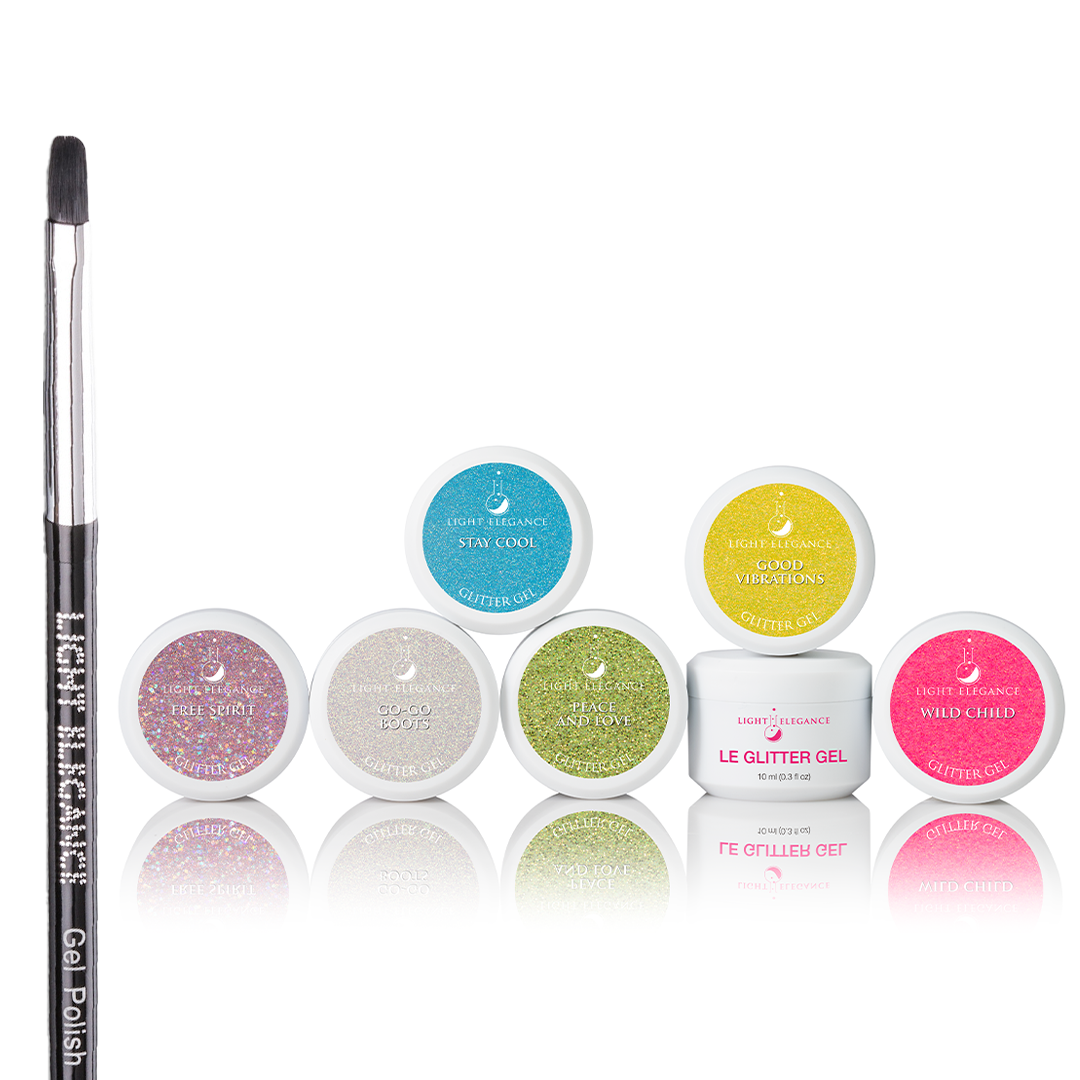 Happy Vibes 10 ml Glitter Gel Collection + FREE Gel Polish Brush
