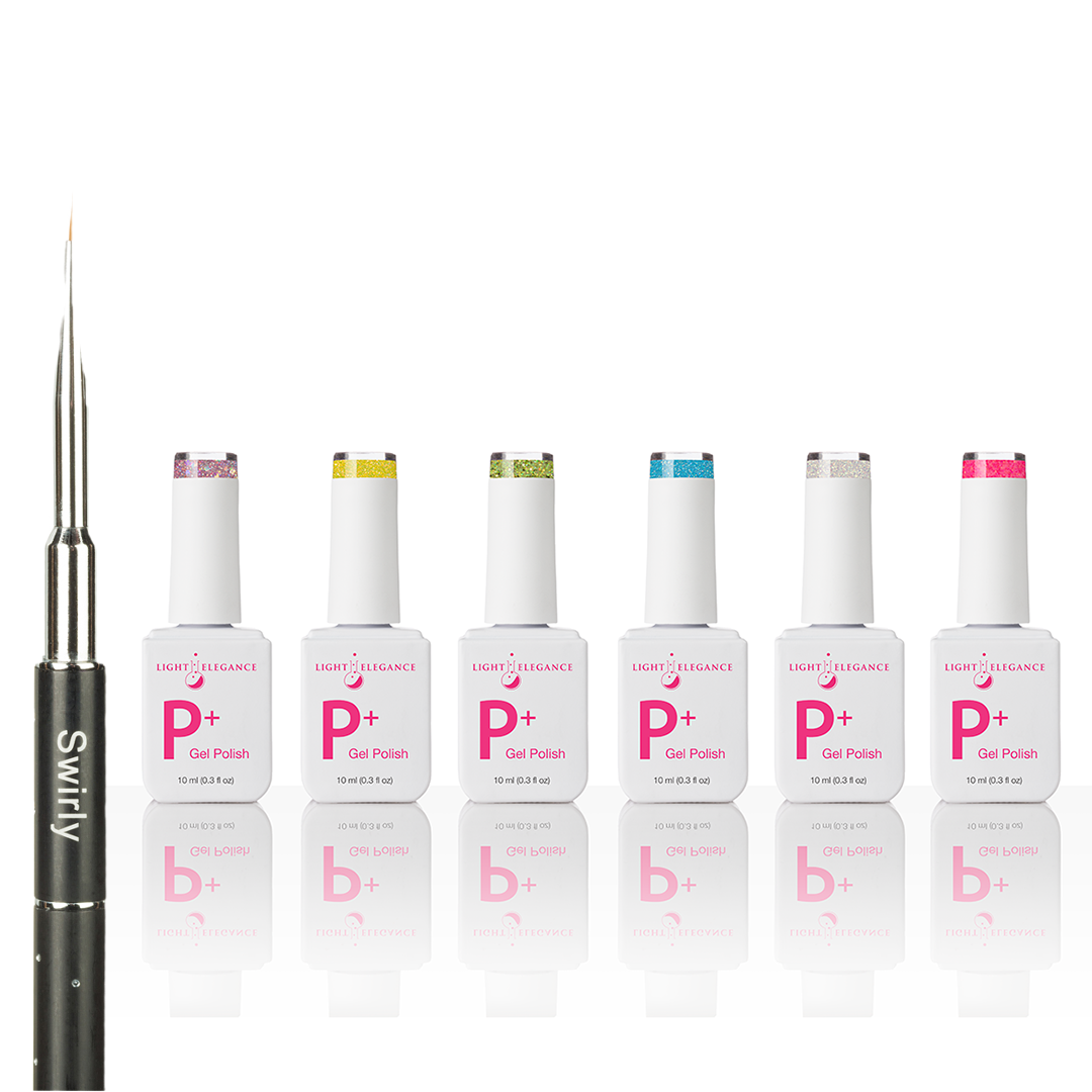 Happy Vibes 10 ml P+ Glitter Gel Polish Collection + FREE Swirly Brush